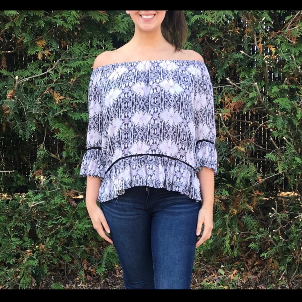 Snake Print Off Shoulder Bell sleeve Top